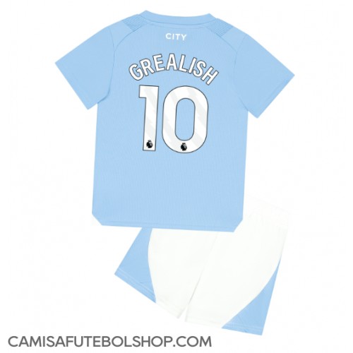 Camisa de time de futebol Manchester City Jack Grealish #10 Replicas 1º Equipamento Infantil 2023-24 Manga Curta (+ Calças curtas)